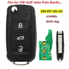 Flip Smart Remote Key Fob 3 buttons 434Mhz ID48 for Volkswagen- 5K0 837 202 AD 