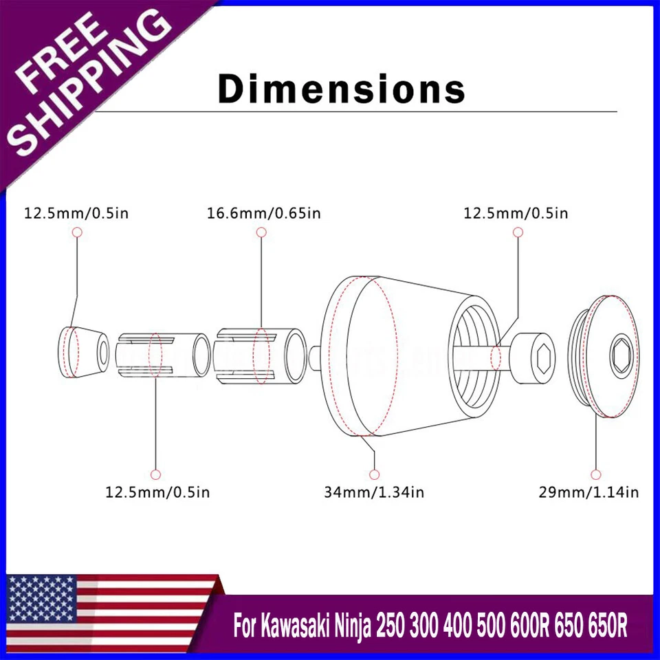 For Kawasaki Ninja 250 300 400 7/8"22mm Anti-Slip Rubber Motorcycle Grip End Cap Foto 3 de 3