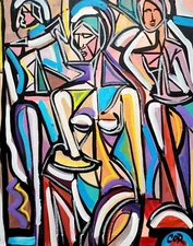 CORBELLIC EXPRESSIONISM 16X20 THREE QUEEN CUBIST FINE ART HOME INTERIOR DESIGN