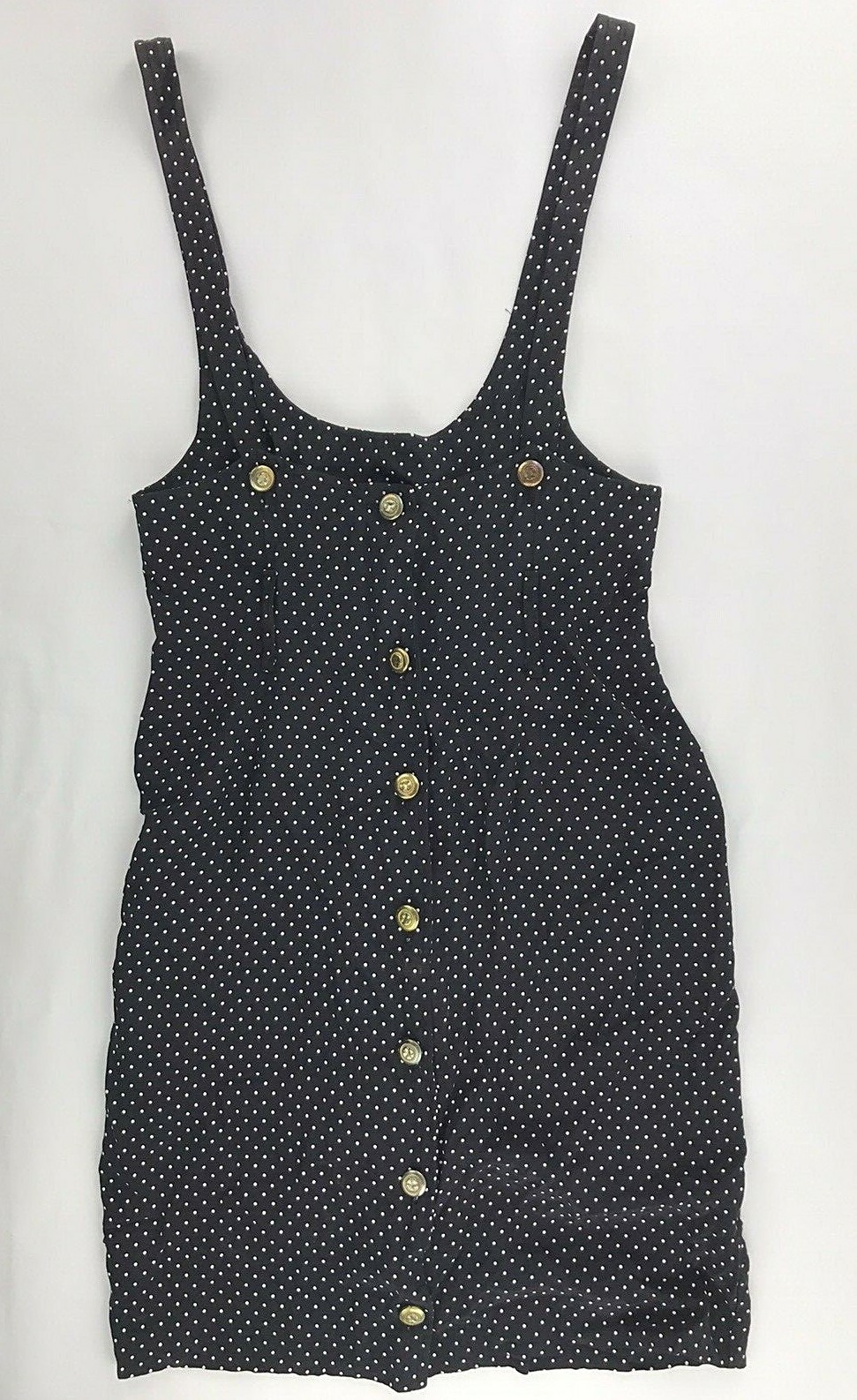 Vintage Black Polka Dot Pinafore Jumper Dress Sz 7 8 Gem