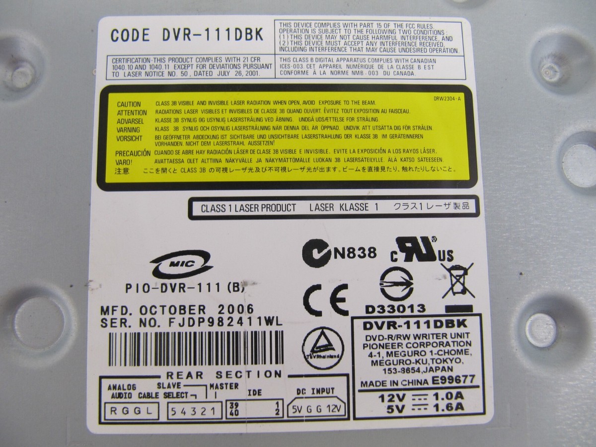 Pioneer DVR-111DBK Dual Layer CD DVD+RW IDE SATA Optical