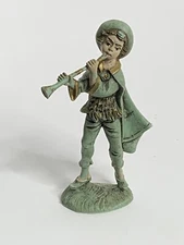 Italy Christmas Flute Horn Player  Musician 4.5"Tall Nativity Vtg Green