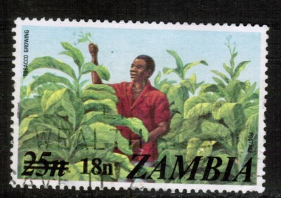 Zambia 1979 SG281 18n on 25n Overprint Tobacco-growing Used