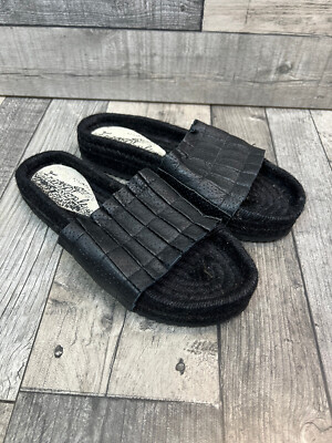Free People Damen Espadrille Sandalen Größe EU 37 UK 4 schwarz flach Sommer Leder