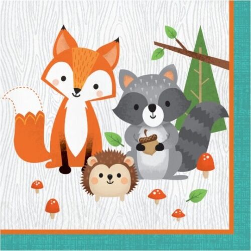 Wild One Woodland Animals Lunch Napkins Paper 16 Pack Birthday Tableware - Picture 1 of 2