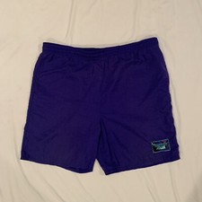 Vintage 90s Reebok Shorts Men's Sz L Indigo Blue Spellout Nylon Streetwear 7"