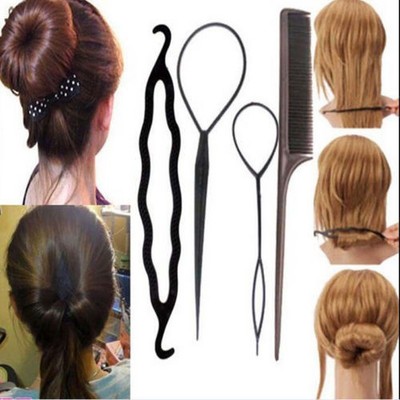 4 Pcs Set Styling Clip Bun Maker Hair Twist Braid Ponytail Tool