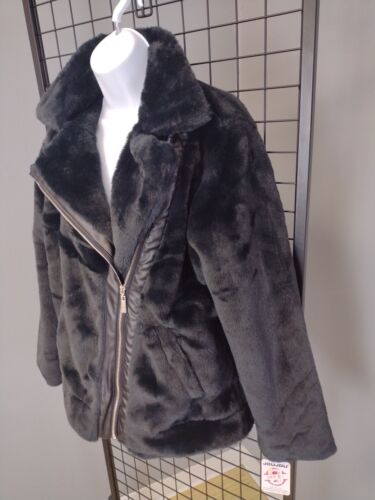 Jou Jou Faux Fur Jacket Woman's Size Medium Full Zip Black Lined Pocketed Coat - Picture 6 of 13