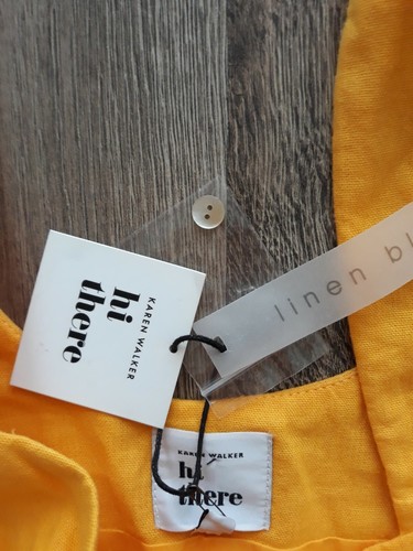 Hi There Karen Walker NWT NEW Linen Daisy Yellow Corset Top 8 Shell Buttons CUTE - Picture 8 of 12
