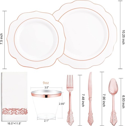 175PC Elegant Rose Gold Plastic Dinnerware Set for Effortless Celebrations - Picture 5 of 8