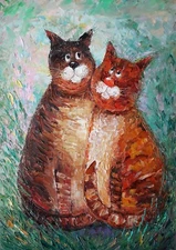 Original Art, Impasto Art, Animal Artwork Love, Cat Orange Art , Cats oil art