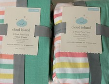    CLOUD ISLAND 2pack play yard fitted sheets 100 cotton,     LOT OF 2 Packs   