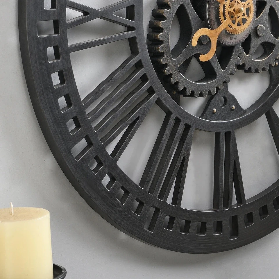 Reloj de pared grande engranajes cara abierta Steampunk ambiente industrial ligero plástico 24" Foto 2 de 4