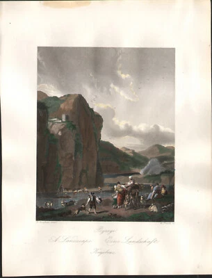1860 Gravure aquarellée Paysage montagne berger moutons - Photo 1/2