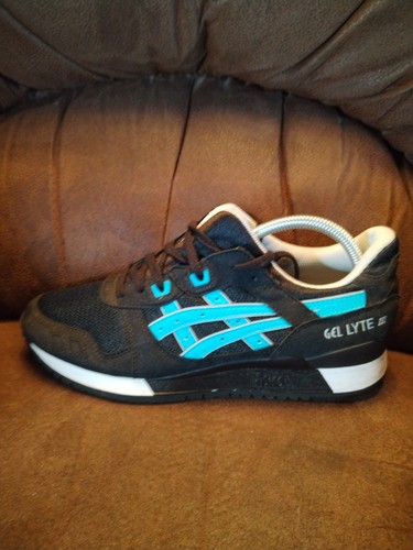 Asics Gel Lyte III Turnschuhe schwarz Atomic blau weiß Herren Größe 8 sehr guter Zustand