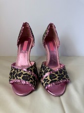 Betsey Johnson Leopard Pink Metallic Ruffle D'Orsay Stiletto Heels Y2K