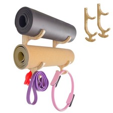 Wooden Yoga Mat Holder Wall Mount - Yoga Mat Storage Rack - Home Gym Equipmen...