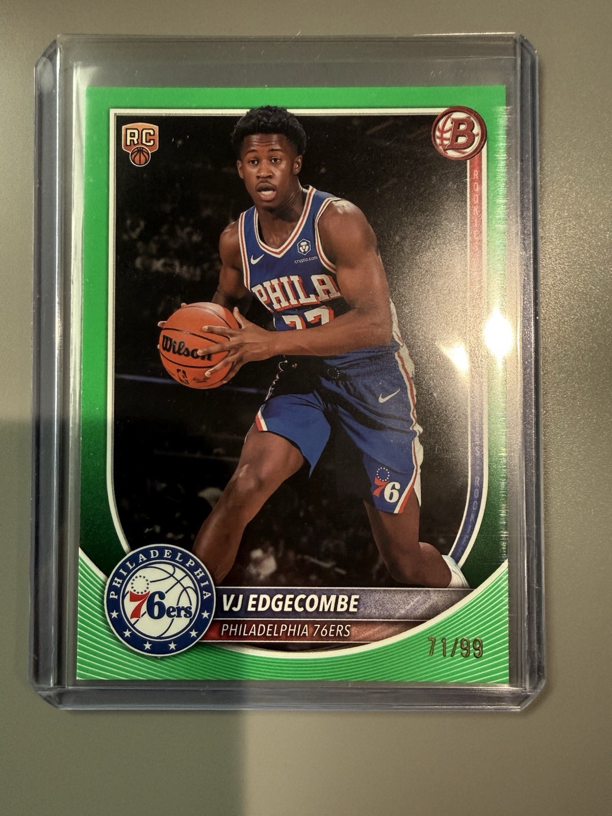 2025-26 Topps Bowman VJ Edgecombe RC 3 Green Parallel #'d /99 76ers Rookie