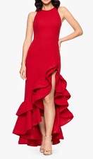 Betsy Adam A22845 Arielle Ruffle HighLow Gown SZ 6  259 Red