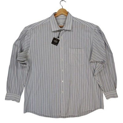 Perry Ellis Portfolio Dress Shirt Mens 17.5 Blue Excellent Striped Long Sleeve