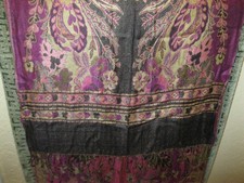 INDIA, LONG MULTICOLOR SHAWL OR WRAP, RAYON, 78" BY 20" , W/ FRINGES
