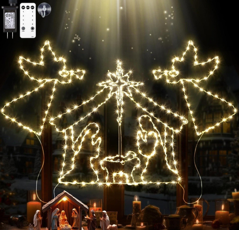 LED Nativity Scene Christmas Light Sculpture White