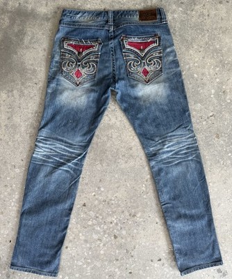 AFFLICTION BLAKE JEANS BLACK PREMIUM Y2K CHROME HEARTS STYLE HARDWARE 38x32 RARE