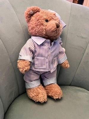 Powell Craft Gutenachtbär Teddy blau Plüschtier Stofftier gestreift Pyjama 14 Zoll Neu ohne Etikett