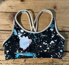 Justice Youth Size L Paint Splatter/Glitter Reversible Sports Bra NWOT