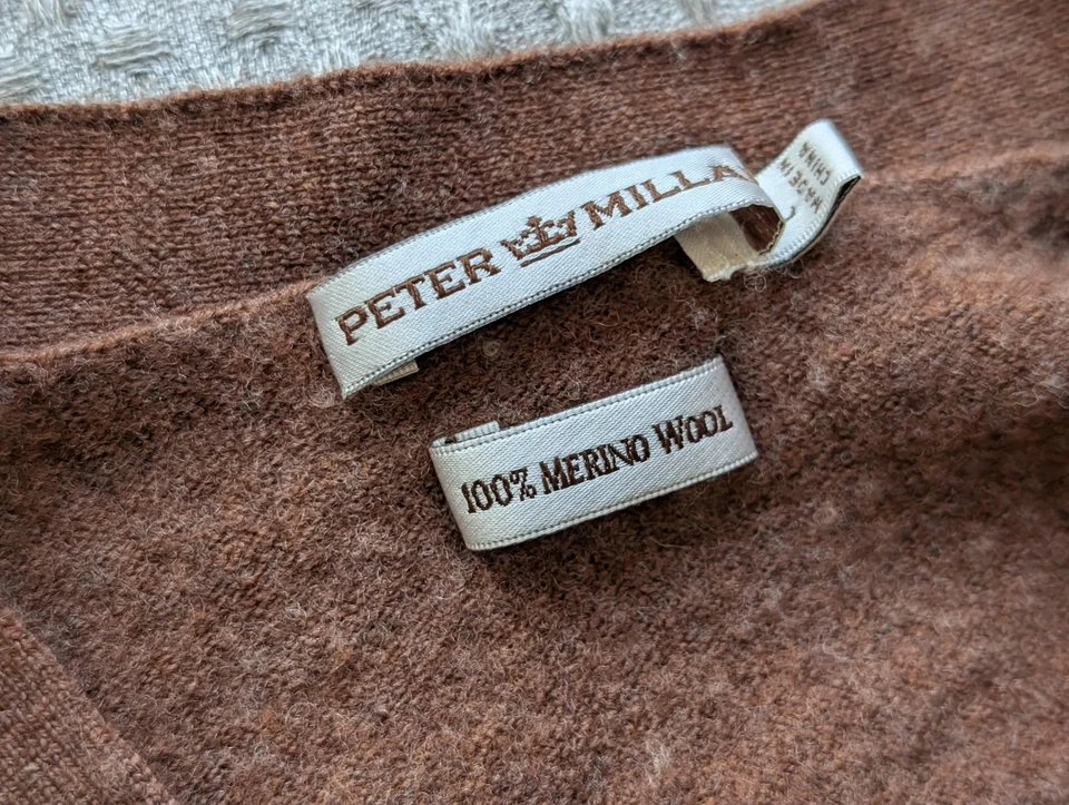 Peter Millar Suéter Chaleco Para Hombre Mediano Marrón 100% Lana Merino Italiana Tejido Foto 4 de 4