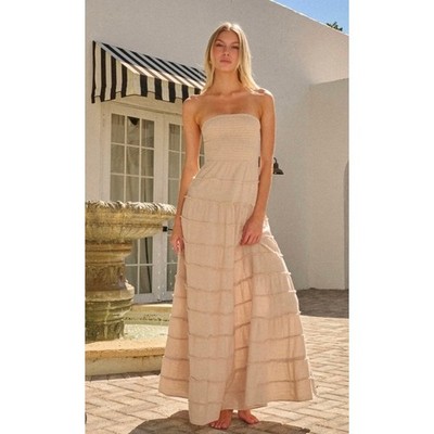 Blanco By Nature Strapless Cotton Tiered Maxi Dress Boho Size Medium