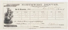 1861 Northwest DENVER Certificate COLORADO (Kanas Territory)