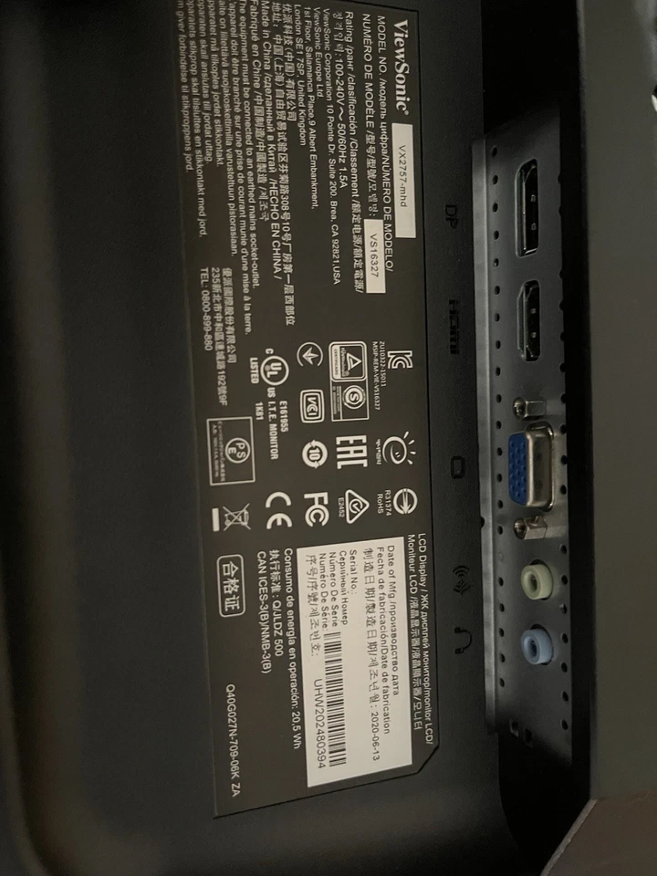 ViewSonic VX2757-MHD 27in 1920x1080 75Hz Full HD LED Gaming Monitor - Black - Image 3 of 3