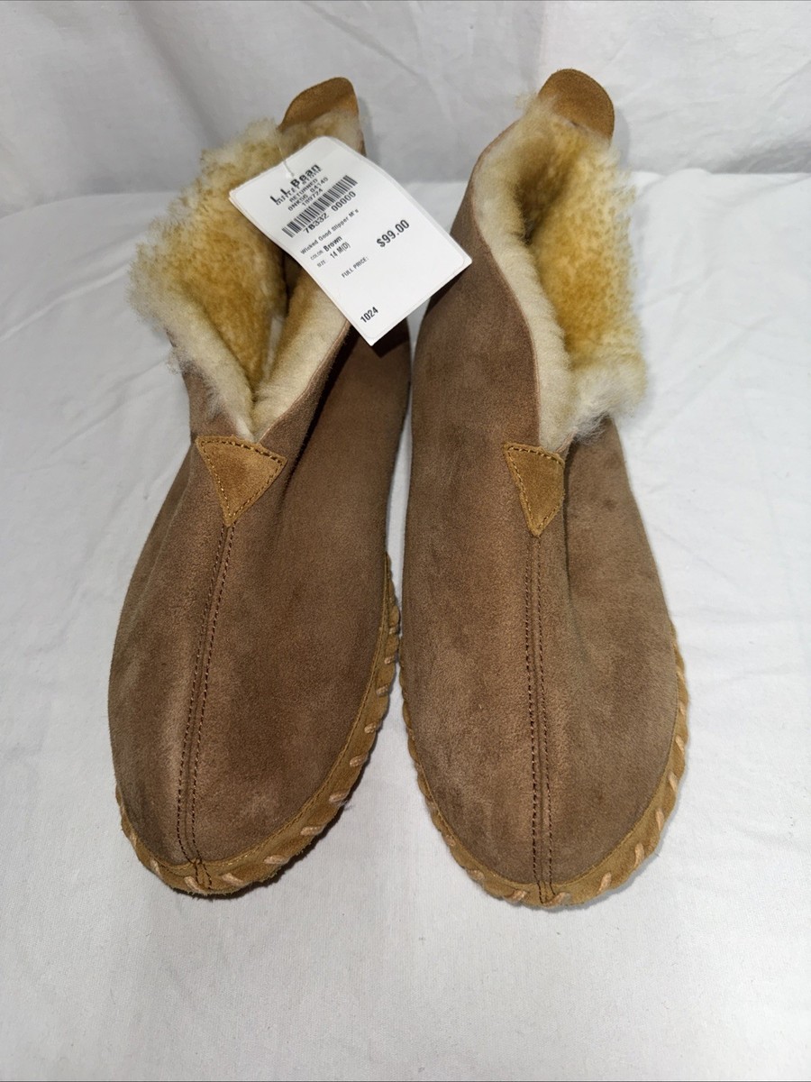 Vintage LL Bean Mocs Brown Suede Leather Shearling Lodge Chukka Slippers Size 10 Men main image 2