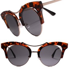 Fancy Elegant Fashionable Womens Round Lens Cat Eye Sunglasses Tortoise Frame