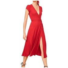 Reformation NWOT Becca True Wrap Midi Dress Sz XS Red Cap Sleeve Tencel Spandex