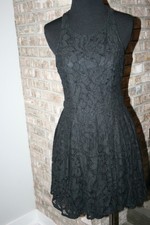 Lulus Womens Black Lace Fit & Flare Sleeveless Lined Skater Cocktail Dress SZ M