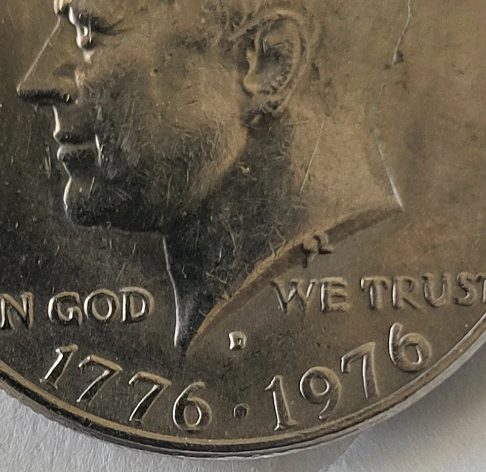1776 - 1976 年 D 二百周年肯尼迪半美元!带填充完好标记! 收藏品 — 第 3/4 张图片