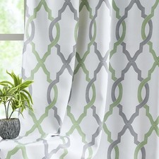100 Blackout Curtains 54 Inches Long for Bedroom, Green Grey on White Moroccan