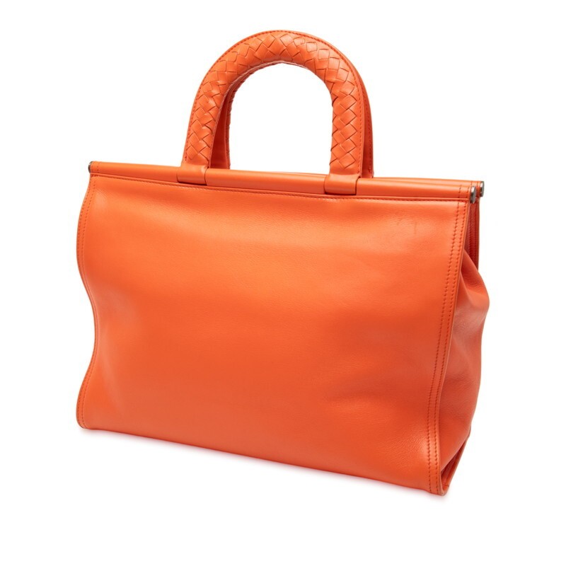 Bottega Veneta Intrecciato Leather Handbag Orange Women Used Authentic thumbnail 2