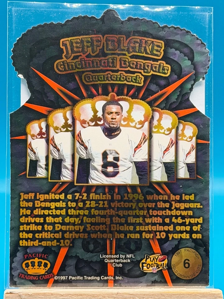 1997 Pacific JEFF BLAKE Gold Crown Die-Cut Card #6 Bengals - Image 2 of 4