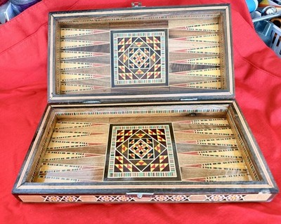 Handmade Inlaid Marquetry Wood Game Backgammon Chess Nardy Checker Box Egyptian?