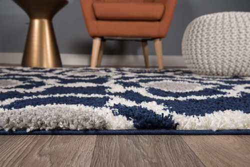 Rugshop Cozy Moroccan Trellis Indoor Shag Runner Rug 2' x 7'2" Navy - Picture 3 of 6
