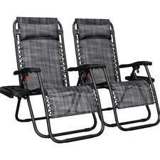 2 x Zero Gravity Chair Outdoor Folding Reclining Sun Lounger Adjustable Portable