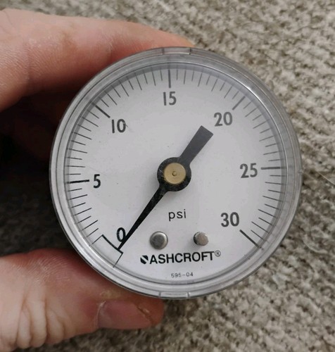 0-30 PSI Ashcroft 595-04 2" Face 1/8" NPT Back Ported Pressure Gauge NOS - Picture 1 of 5