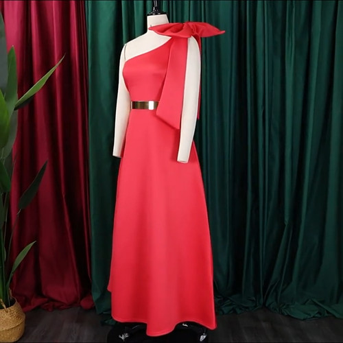 Vestido midi de cóctel con lazo de un hombro para mujer línea A formal vestidos de invitada de boda - Vídeo 1 de 1