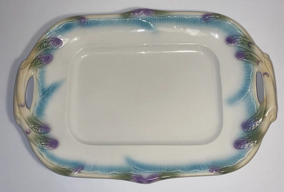 Williams Sonoma Large Floral Asparagus Ceramic Serving Tray Italy #13507 - 17"L - Image 2 of 4