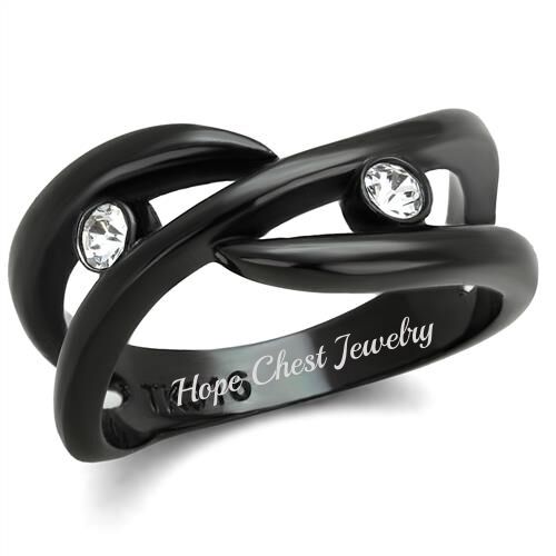 CLEARANCE----BLK STAINLESS STEEL BEZEL SETTING CLEAR CRYSTAL FASHION RING 6, 7,9 - Picture 1 of 4