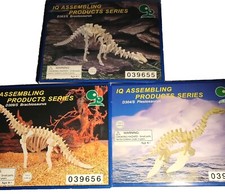 3D Dinosaur Model Kits - IQ Assembling Wood - 3 Kits NEW Puzzle Fun