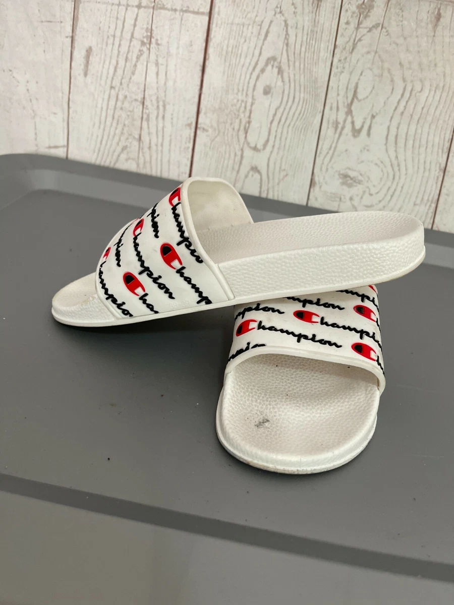Champion Slides Sandals Flip Flops White Color Logo Size 7